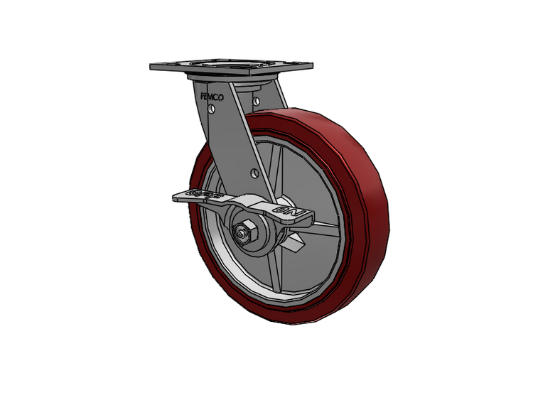 E-line Stainless Steel Sealed Swivel Caster with 8 x 2 Thermo-Urethane (Maroon/Grey Wheel and 5 Inch Cam Brake