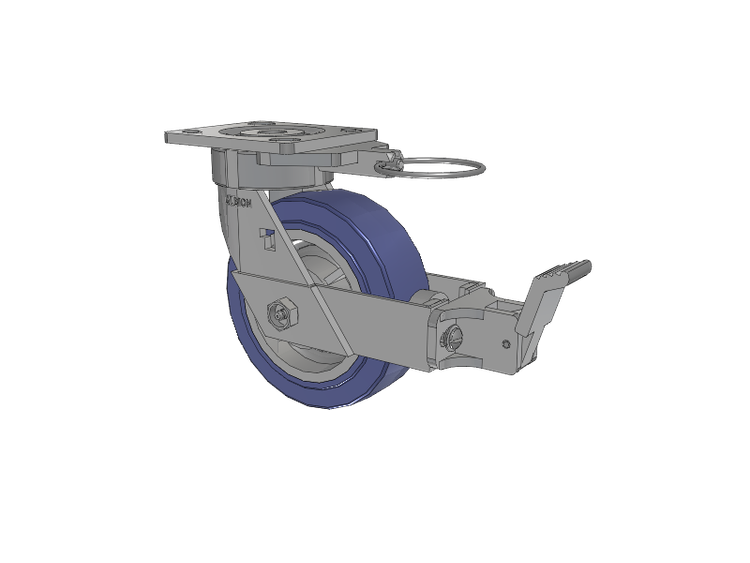 18 Series Top Plate Swivel Caster with 6 x 2 Blue HF - HydroTech (Flat) Wheel and Face Brake