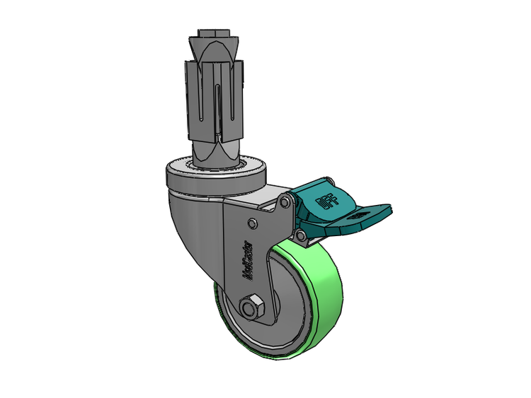 Stainless Steel Hospital Square Nylon Expanding Adapters Caster with 3 x 1.25 Antimicrobial Rubber Wheel Directional Lock