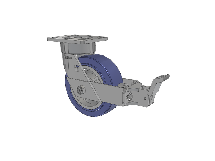 18 Series Top Plate Swivel Caster with 6 x 2 Blue HF - HydroTech (Flat) Wheel and Face Brake