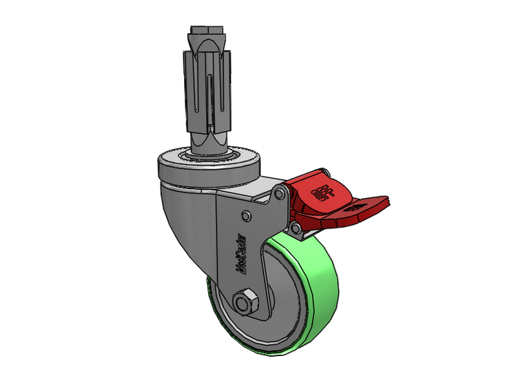 Stainless Steel Hospital Square Nylon Expanding Adapters Caster with 3 x 1.25 Antimicrobial Rubber Wheel Total Lock