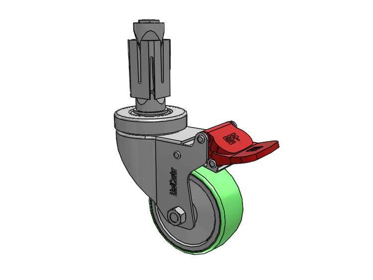 Stainless Steel Hospital Square Nylon Expanding Adapters Caster with 3 x 1.25 Antimicrobial Rubber Wheel Total Lock