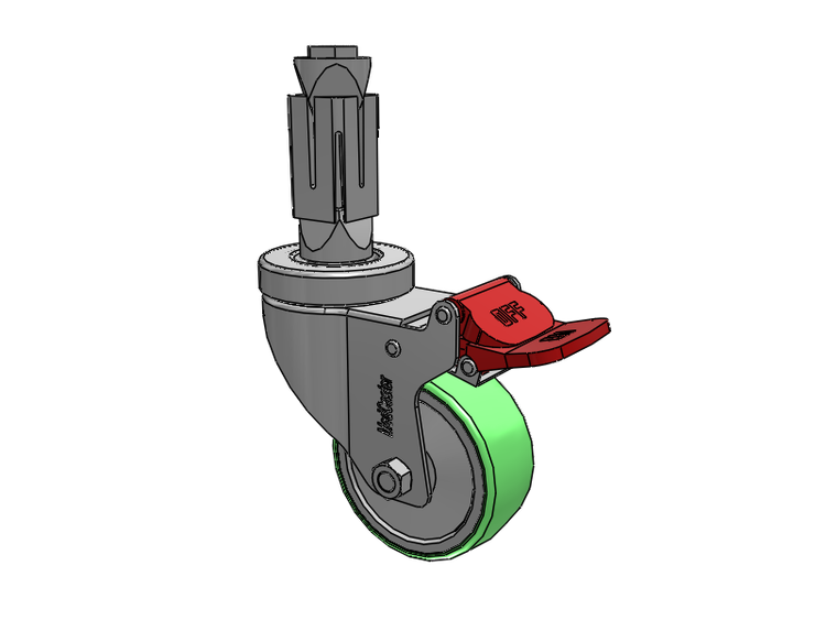 Stainless Steel Hospital Square Nylon Expanding Adapters Caster with 3 x 1.25 Antimicrobial Rubber Wheel Total Lock