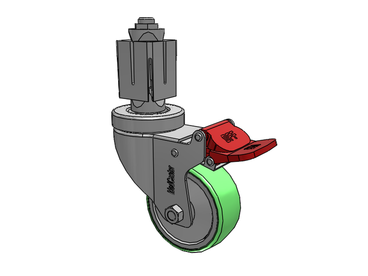 Stainless Steel Hospital Square Nylon Expanding Adapters Caster with 3 x 1.25 Antimicrobial Rubber Wheel Total Lock