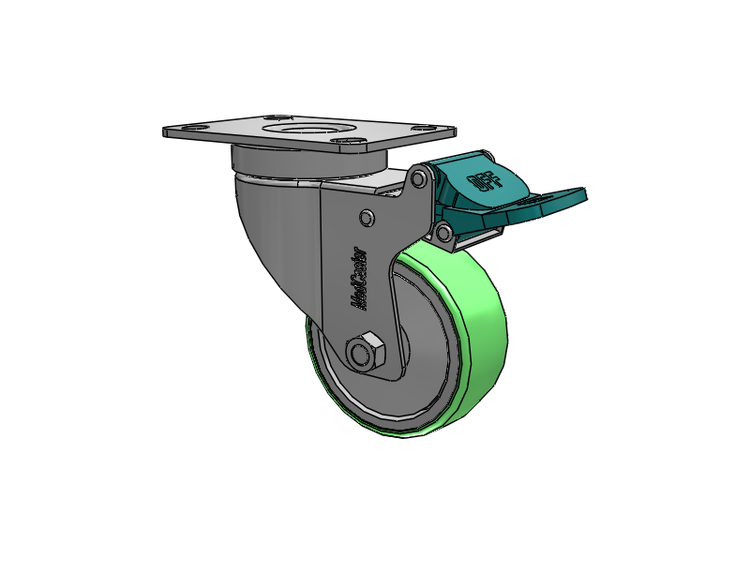 Stainless Steel Hospital Top Plate Swivel Caster with 3 x 1.25 Antimicrobial Rubber Wheel and Directional Lock Brake