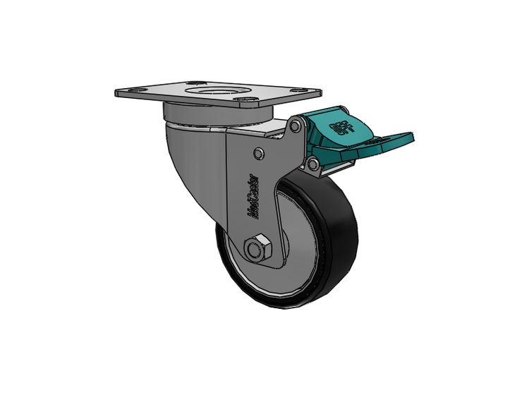 Stainless Steel Hospital Top Plate Swivel Caster with 3 x 1.25 Polyurethane TPU Wheel and Directional Lock Brake