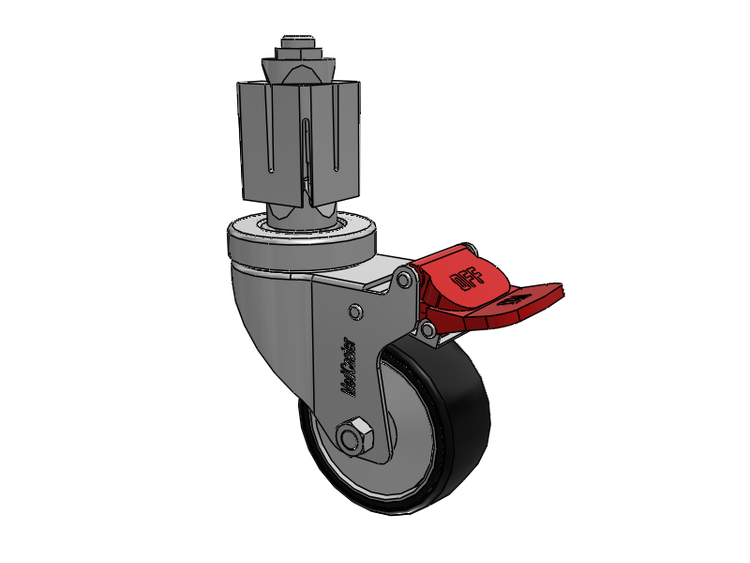 Stainless Steel Hospital Square Nylon Expanding Adapters Caster with 3 x 1.25 Polyurethane TPU Wheel Total Lock