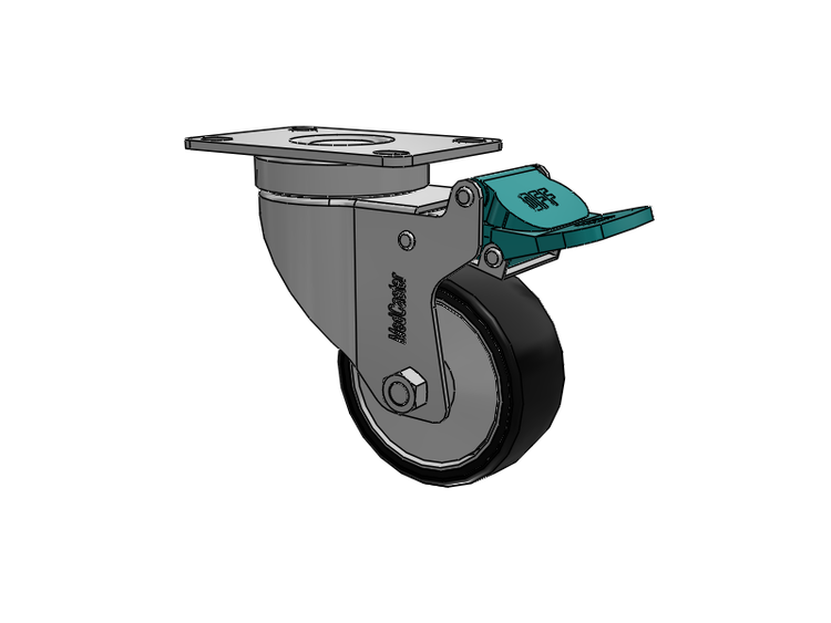 Stainless Steel Hospital Top Plate Swivel Caster with 3 x 1.25 Polyurethane TPU Wheel and Directional Lock Brake