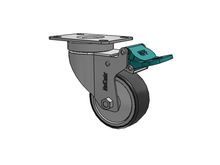 Stainless Steel Hospital Top Plate Swivel Caster with 3 x 1.25 Thermoplastic Rubber Wheel and Directional Lock Brake