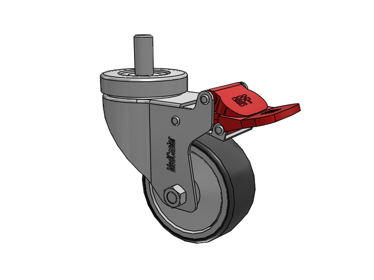 Stainless Steel Hospital Threaded Stem Caster with 3 x 1.25 Thermoplastic Rubber Wheel and Total Lock Brake