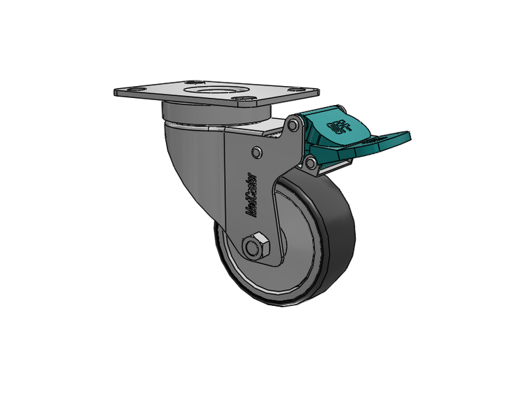 Stainless Steel Hospital Top Plate Swivel Caster with 3 x 1.25 Thermoplastic Rubber Wheel and Directional Lock Brake