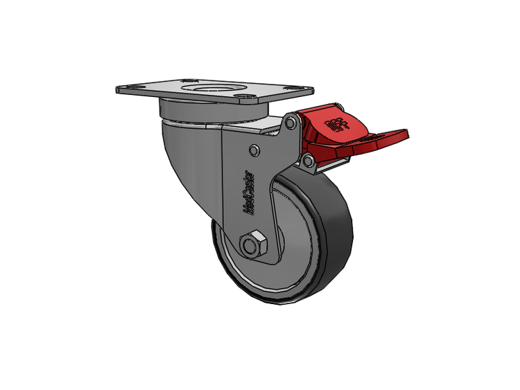 Stainless Steel Hospital Top Plate Swivel Caster with 3 x 1.25 Thermoplastic Rubber Wheel and Total Lock Brake
