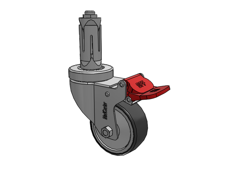 Stainless Steel Hospital Round Nylon Expanding Adapters Caster with 3 x 1.25 Thermoplastic Rubber Wheel Total Lock