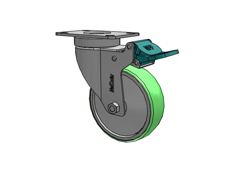 Stainless Steel Hospital Top Plate Swivel Caster with 4 x 1.25 Antimicrobial Rubber Wheel and Directional Lock Brake
