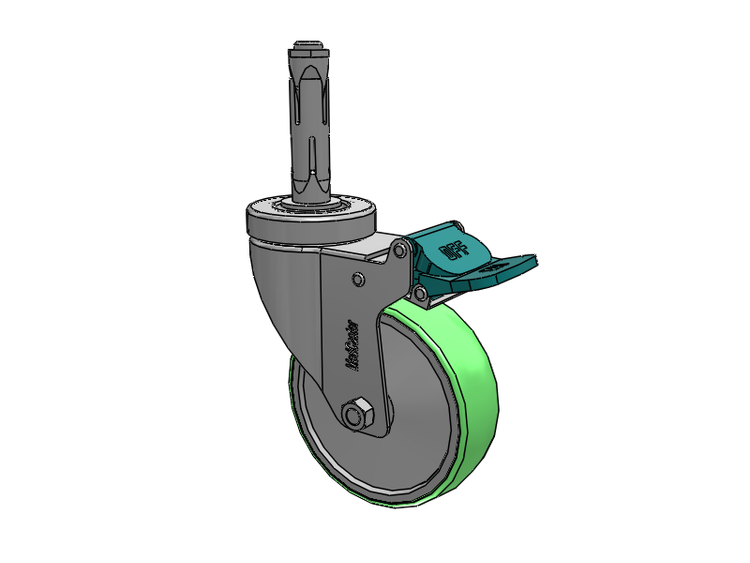Stainless Steel Hospital Round Nylon Expanding Adapters Caster with 4 x 1.25 Antimicrobial Rubber Wheel Directional Lock