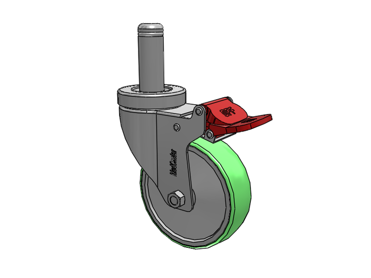 Stainless Steel Hospital Grip Ring Stem Caster with 4 x 1.25 Antimicrobial Rubber Wheel and Total Lock Brake