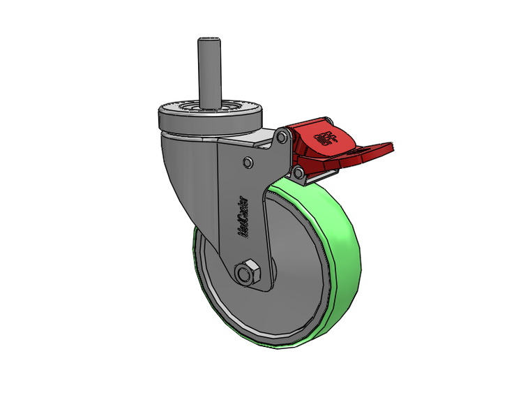 Stainless Steel Hospital Threaded Stem Caster with 4 x 1.25 Antimicrobial Rubber Wheel and Total Lock Brake