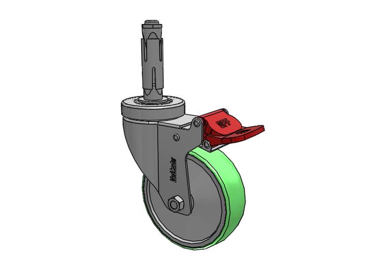 Stainless Steel Hospital Square Nylon Expanding Adapters Caster with 4 x 1.25 Antimicrobial Rubber Wheel Total Lock