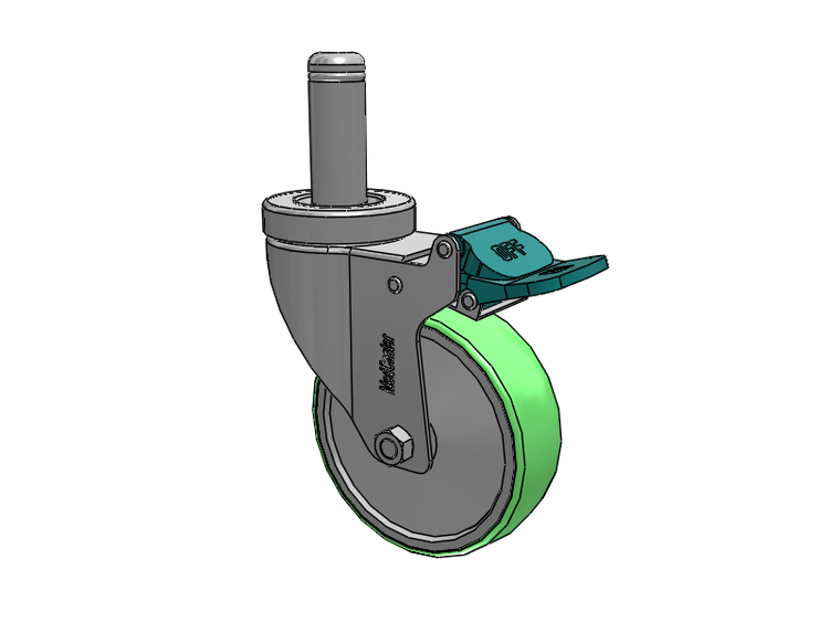 Stainless Steel Hospital Grip Ring Stem Caster with 4 x 1.25 Antimicrobial Rubber Wheel and Directional Lock Brake