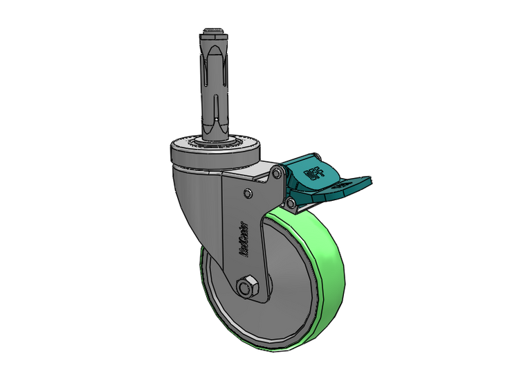 Stainless Steel Hospital Round Nylon Expanding Adapters Caster with 4 x 1.25 Antimicrobial Rubber Wheel Directional Lock