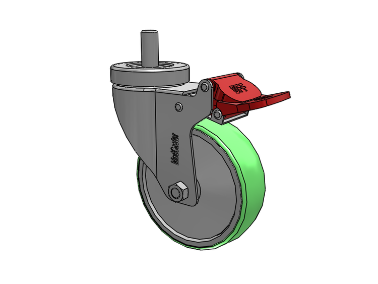 Stainless Steel Hospital Threaded Stem Caster with 4 x 1.25 Antimicrobial Rubber Wheel and Total Lock Brake