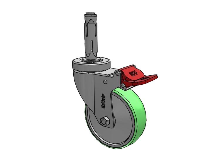 Stainless Steel Hospital Round Nylon Expanding Adapters Caster with 4 x 1.25 Antimicrobial Rubber Wheel Total Lock