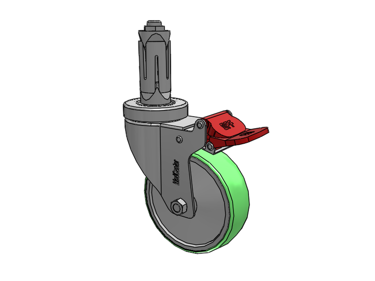 Stainless Steel Hospital Round Nylon Expanding Adapters Caster with 4 x 1.25 Antimicrobial Rubber Wheel Total Lock
