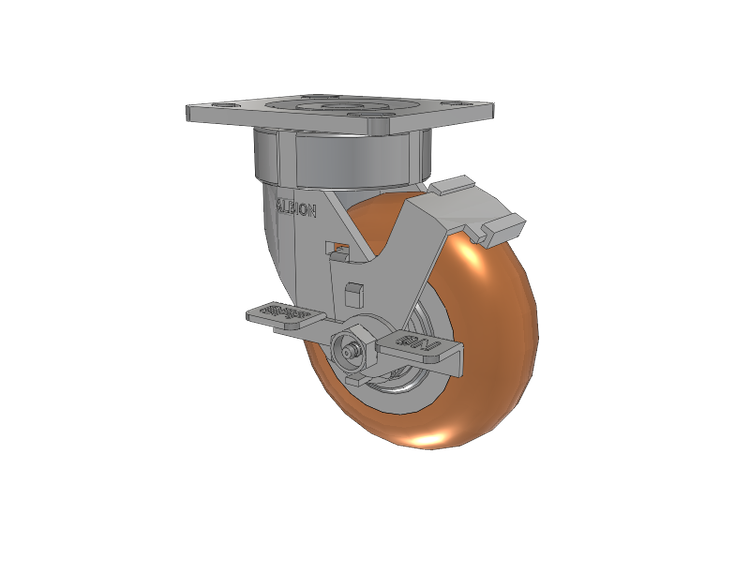 18 Series Top Plate Swivel Caster with 5 x 2 Butterscotch Tread on Aluminum Core PM - Round Polyurethane (Aluminum Core) Wheel and Face Brake