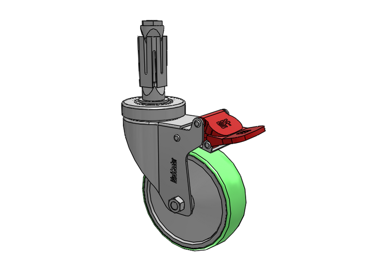 Stainless Steel Hospital Square Nylon Expanding Adapters Caster with 4 x 1.25 Antimicrobial Rubber Wheel Total Lock