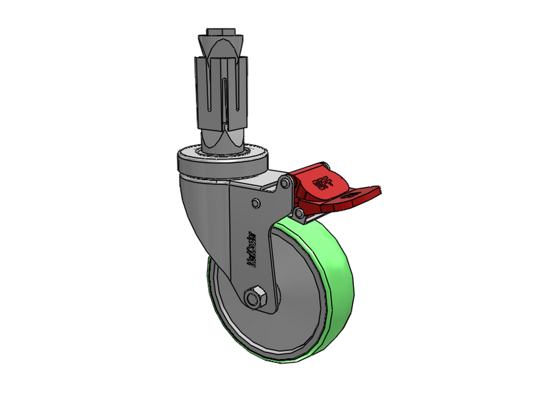Stainless Steel Hospital Square Nylon Expanding Adapters Caster with 4 x 1.25 Antimicrobial Rubber Wheel Total Lock