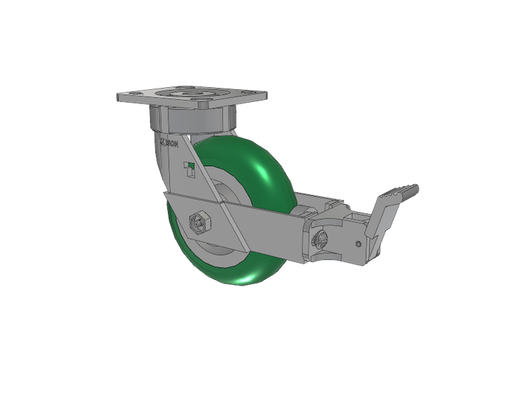 18 Series Top Plate Swivel Caster with 6 x 2 Green Tread on Aluminum Core PM - Round Polyurethane (Aluminum Core) Wheel and Face Brake
