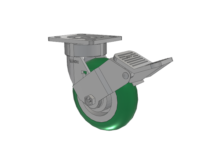 18 Series Top Plate Swivel Caster with 6 x 2 Green Tread on Aluminum Core PM - Round Polyurethane (Aluminum Core) Wheel and Face Brake