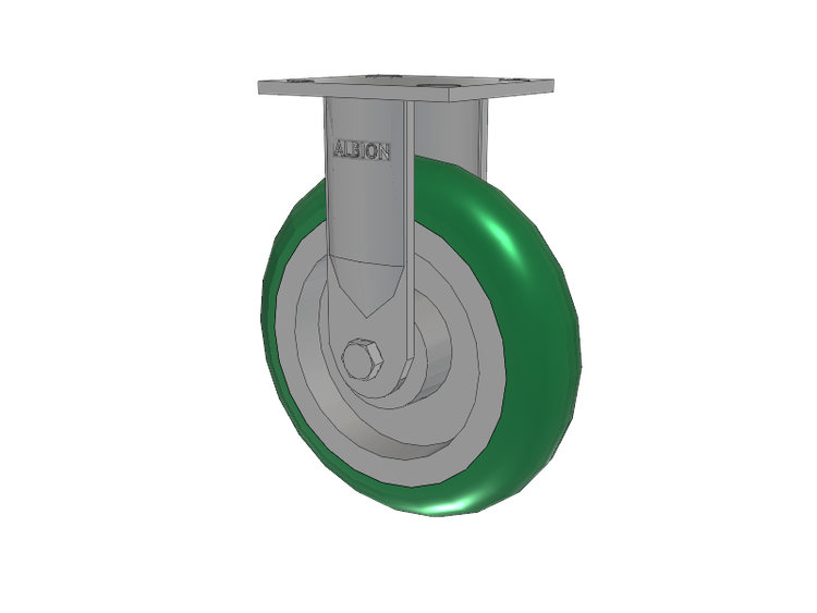 18 Series Top Plate Rigid Caster with 8 x 2 Green Tread on Aluminum Core PM - Round Polyurethane (Aluminum Core) Wheel