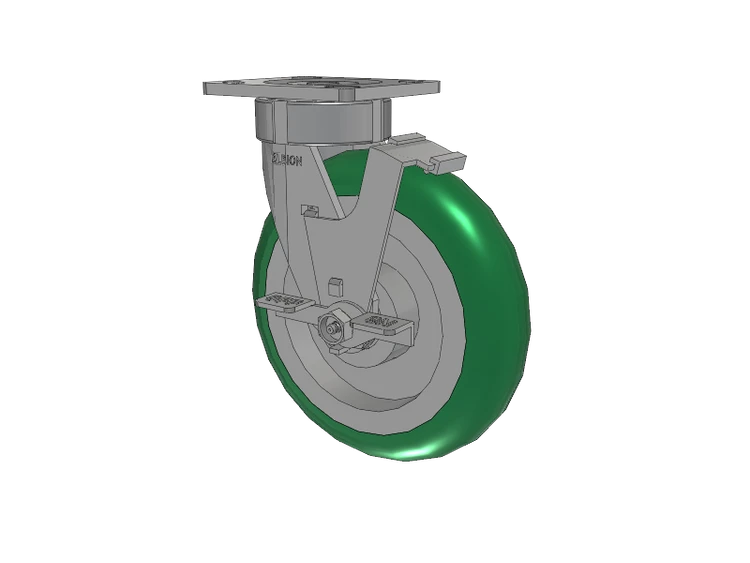 18 Series Top Plate Swivel Caster with 8 x 2 Green Tread on Aluminum Core PM - Round Polyurethane (Aluminum Core) Wheel and Face Brake