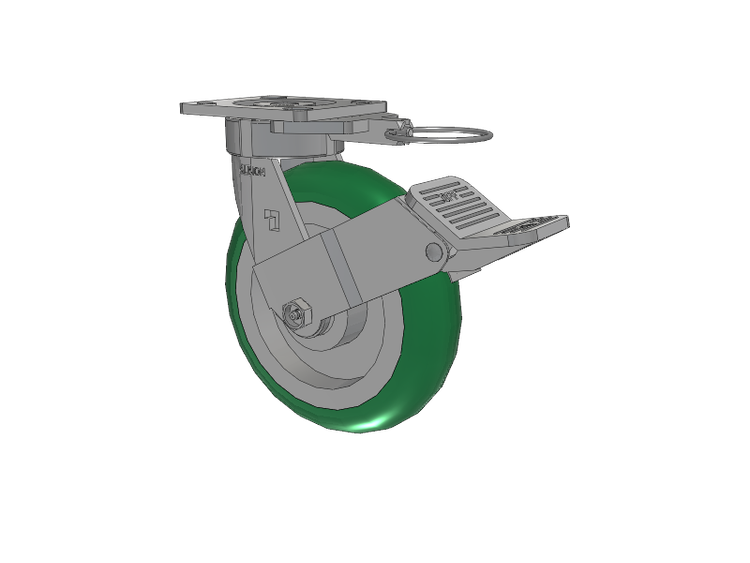 18 Series Top Plate Swivel Caster with 8 x 2 Green Tread on Aluminum Core PM - Round Polyurethane (Aluminum Core) Wheel and Face Brake