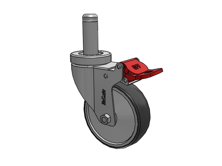 Stainless Steel Hospital Grip Ring Stem Caster with 4 x 1.25 Thermoplastic Rubber Wheel and Total Lock Brake