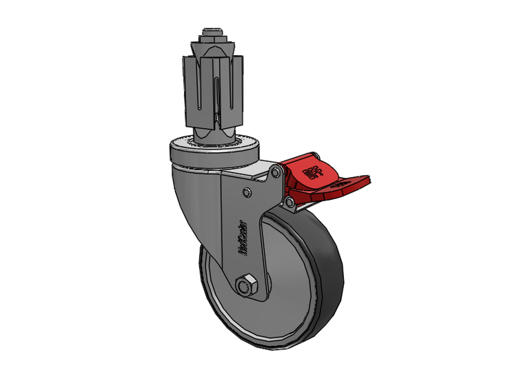 Stainless Steel Hospital Square Nylon Expanding Adapters Caster with 4 x 1.25 Thermoplastic Rubber Wheel Total Lock