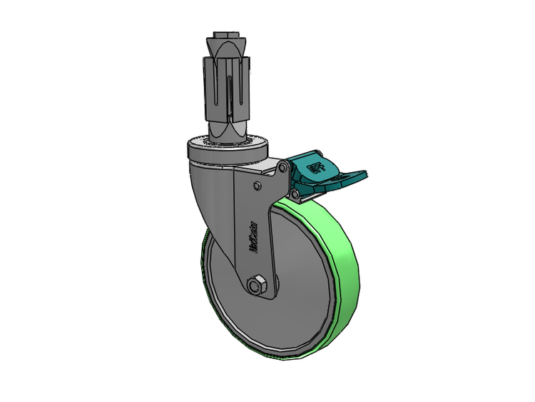 Stainless Steel Hospital Square Nylon Expanding Adapters Caster with 5 x 1.25 Antimicrobial Rubber Wheel Directional Lock