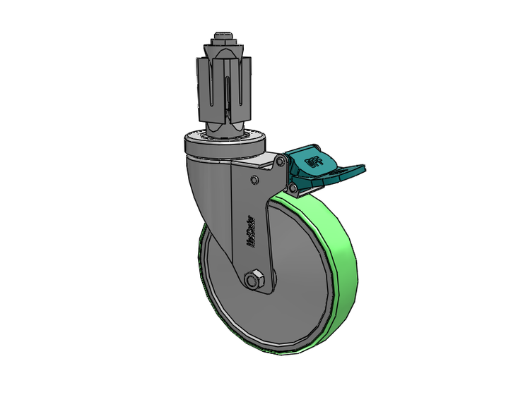 Stainless Steel Hospital Square Nylon Expanding Adapters Caster with 5 x 1.25 Antimicrobial Rubber Wheel Directional Lock