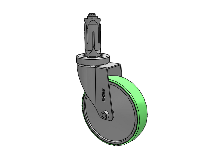 Stainless Steel Hospital Round Nylon Expanding Adapters Caster with 5 x 1.25 Antimicrobial Rubber Wheel