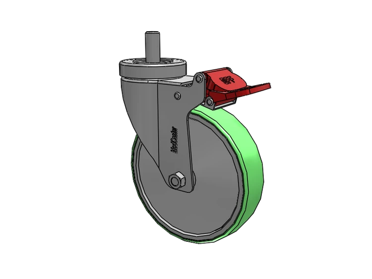 Stainless Steel Hospital Threaded Stem Caster with 5 x 1.25 Antimicrobial Rubber Wheel and Total Lock Brake