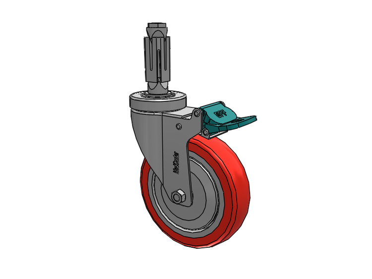 Stainless Steel Hospital Square Nylon Expanding Adapters Caster with 5 x 1.25 High-Temp Thermal Rubber Wheel Directional Lock
