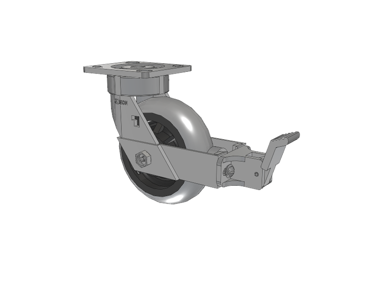 18 Series Top Plate Swivel Caster with 6 x 2 Grey Tread on Grey Core XP - X-treme Plus Solid Polyurethane Wheel and Face Brake