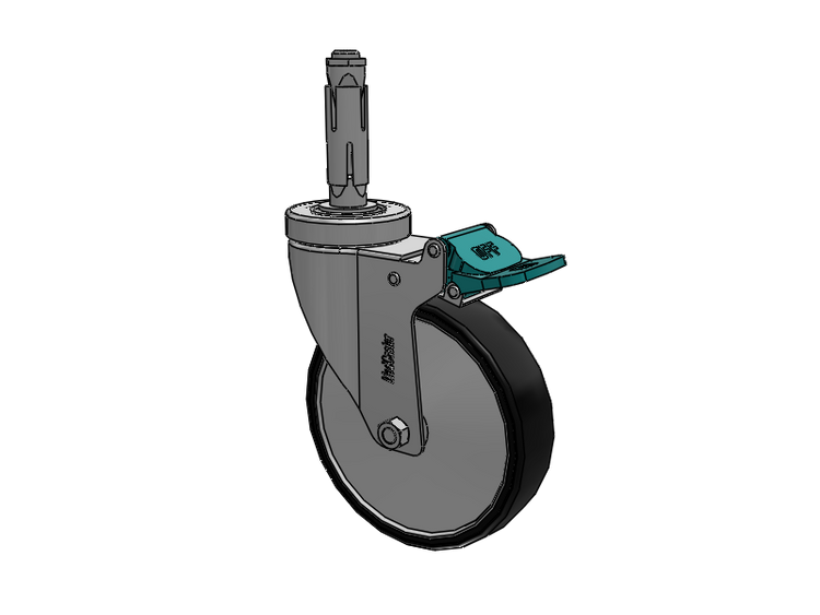Stainless Steel Hospital Round Nylon Expanding Adapters Caster with 5 x 1.25 Polyurethane TPU Wheel Directional Lock