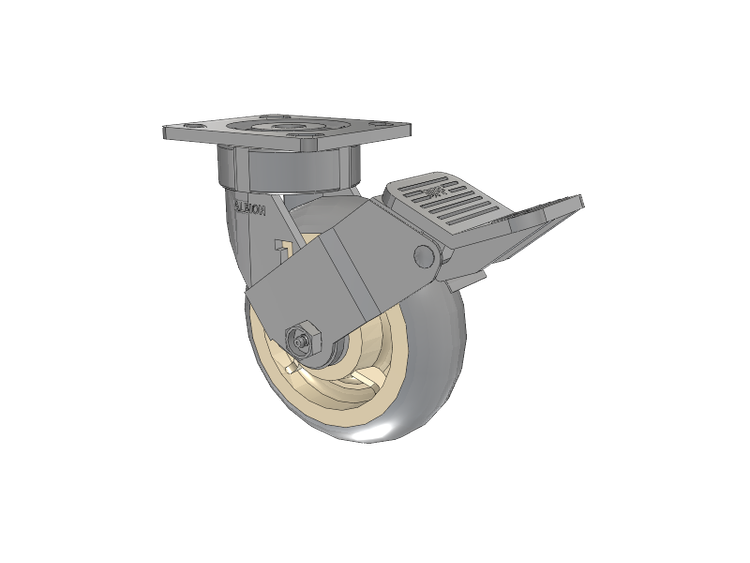 18 Series Top Plate Swivel Caster with 6 x 2 Grey Tread on Grey Core XR - Performa - Prevenz Antimicrobial Wheel and Face Brake