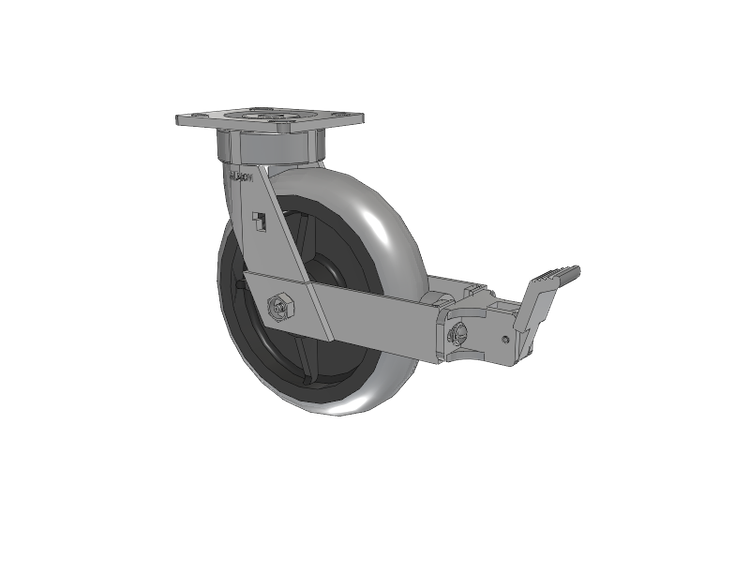 18 Series Top Plate Swivel Caster with 8 x 2 Grey Tread on Grey Core XP - X-treme Plus Solid Polyurethane Wheel and Face Brake