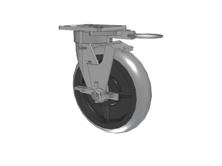 18 Series Top Plate Swivel Caster with 8 x 2 Grey Tread on Grey Core XP - X-treme Plus Solid Polyurethane Wheel and Face Brake