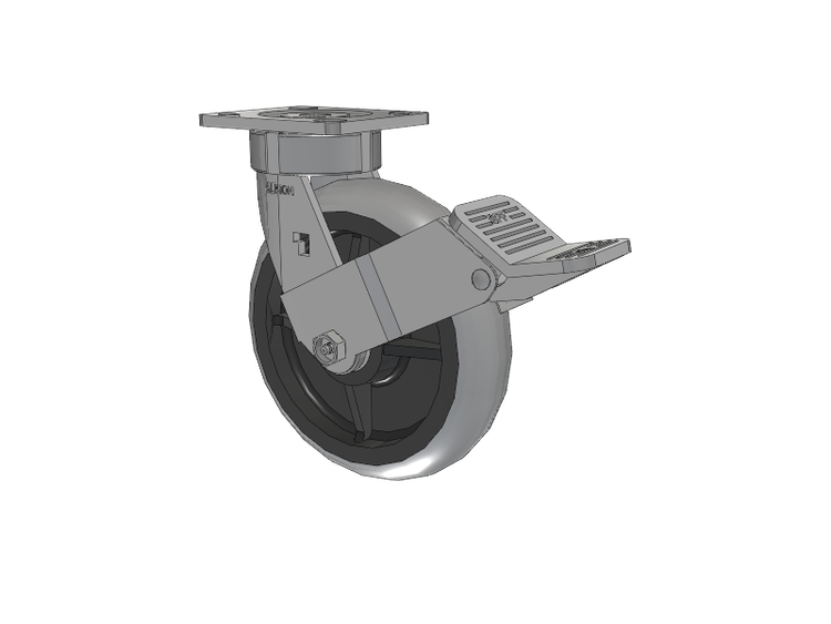 18 Series Top Plate Swivel Caster with 8 x 2 Grey Tread on Grey Core XP - X-treme Plus Solid Polyurethane Wheel and Face Brake
