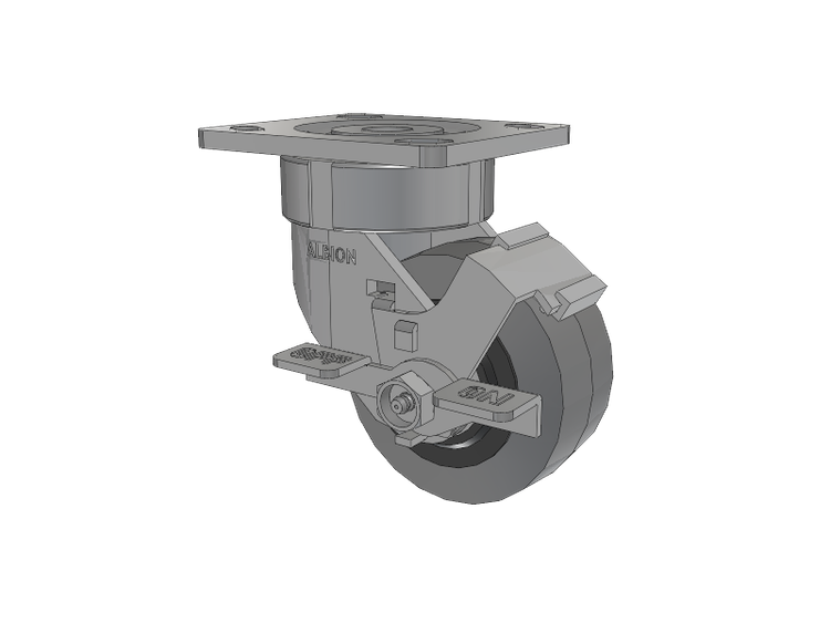 18 Series Top Plate Swivel Caster with 4 x 2 Grey Tread on Grey Core XS - Performa X-tra Soft Rubber (Flat) - Prevenz Antimicrobial Wheel and Face Brake