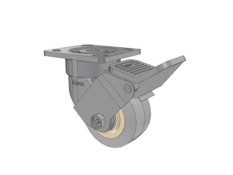 18 Series Top Plate Swivel Caster with 4 x 2 Grey Tread on Grey Core XS - Performa X-tra Soft Rubber (Flat) - Prevenz Antimicrobial Wheel and Face Brake